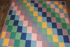 Vintage Handmade Patchwork Quilt Cotton 75"x82" Solids Matching Florals VGVC