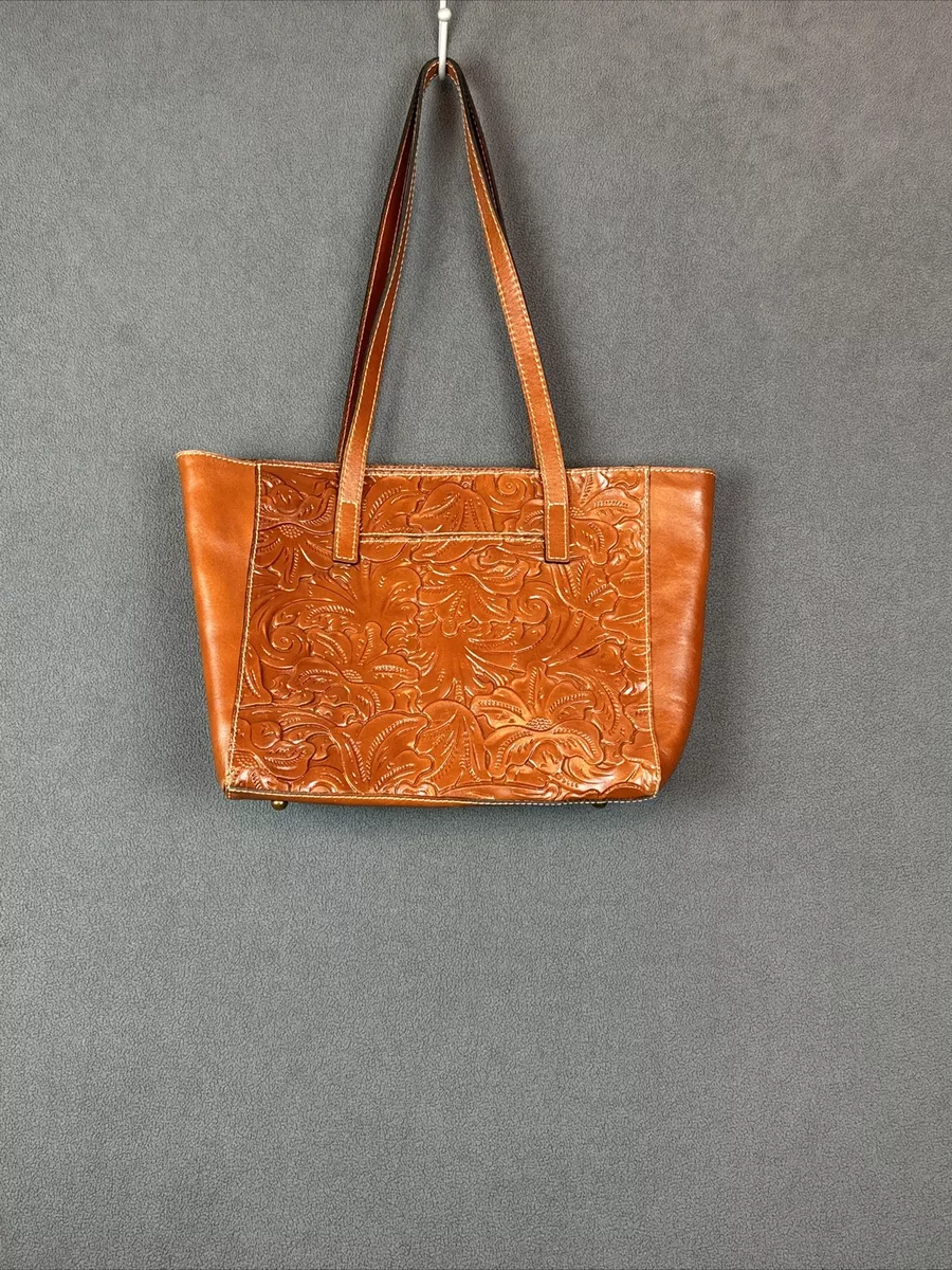 Patricia Nash Varsi Leather Tote Embossed Grape Leaf Brown Pockets Zipper