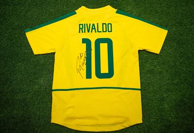 直筆サイン入りブラジル代表リバウド選手2002ワールドカップ ユニフォーム Rivaldo Signed Brazil Shirt 2002 World Cup Genuine Signature AFTAL