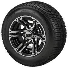 (4) Golf Cart 205/50-10 Deli Low Pro Tires on 10x7 Black/Machined Yukon Wheels