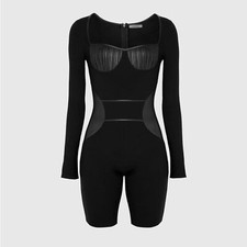 NWT Maniere De Voir Black Pleated Bandage Playsuit Romper Jumpsuit Size 8