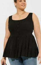 Torrid Black Corset Seamed Fit  Flare Rayon Slub Tank Top Plus Size 1X, 14/16