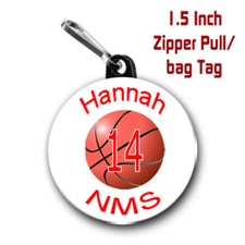 Basketball ZIPPER PULL Two Personalized Zipper Pulls with Name, Team Name,Number