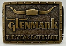 Glenmark Brass Belt Buckle The Steak-Eaters Beef Longhorn Cow 1978 Farm Western