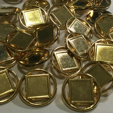 Italian Metal Button Square Center + Ring Rim Gold Finish 15mm 18mm 23mm Shank