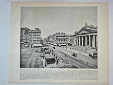 Old Vintage Antique Print 1900 Victorian Photograph Boulevard Anspach Brussels