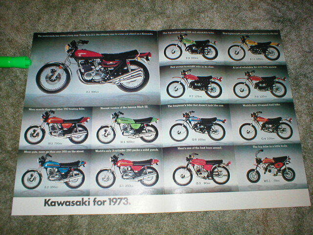 1973 KAWASAKI Motorcycle Lineup ad - ALL MODELS Z-1, H-2, H