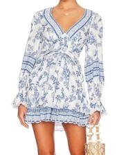 Hemant and Nandita - Mala Short Tie Up Dress - Cobalt White Boho Beachy XXS NWT