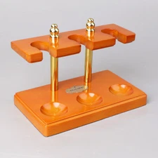 Wooden Tobacco Pipe Rack Holder For 3 Pipes Handcrafted Stand Rack Metal Rod