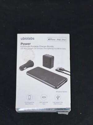 Ubiolabs Portable Charger Bundle 6000mAh with wall Charger, Car Charger