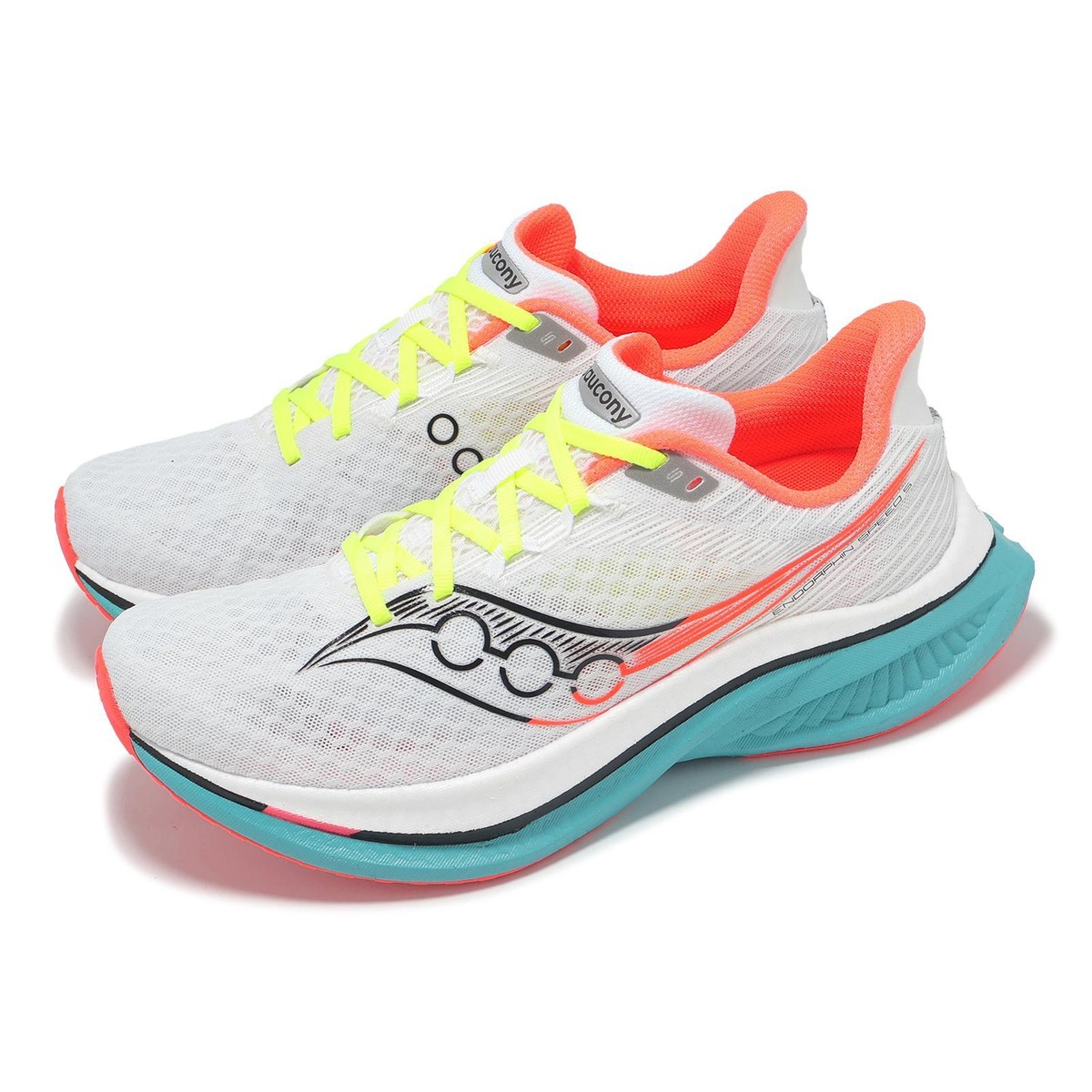 Saucony Endorphin Speed 5 White Black Aqua Coral Men Running 