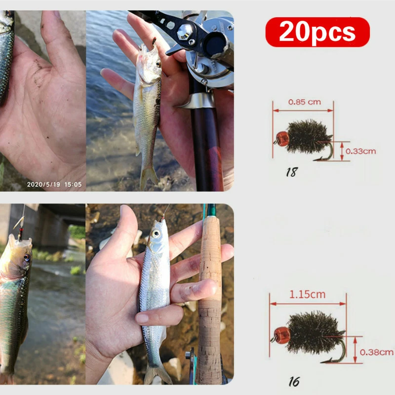 10/20PCS Fliegen Fischen Köder Haken Nass Trocken Bass Nymphe Forelle Werkzeug - Bild 3 von 4