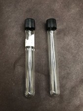 (2) Laboratory Glass 12mL Reusable Culture Tube w/ 15-415 Lined Screw Caps B