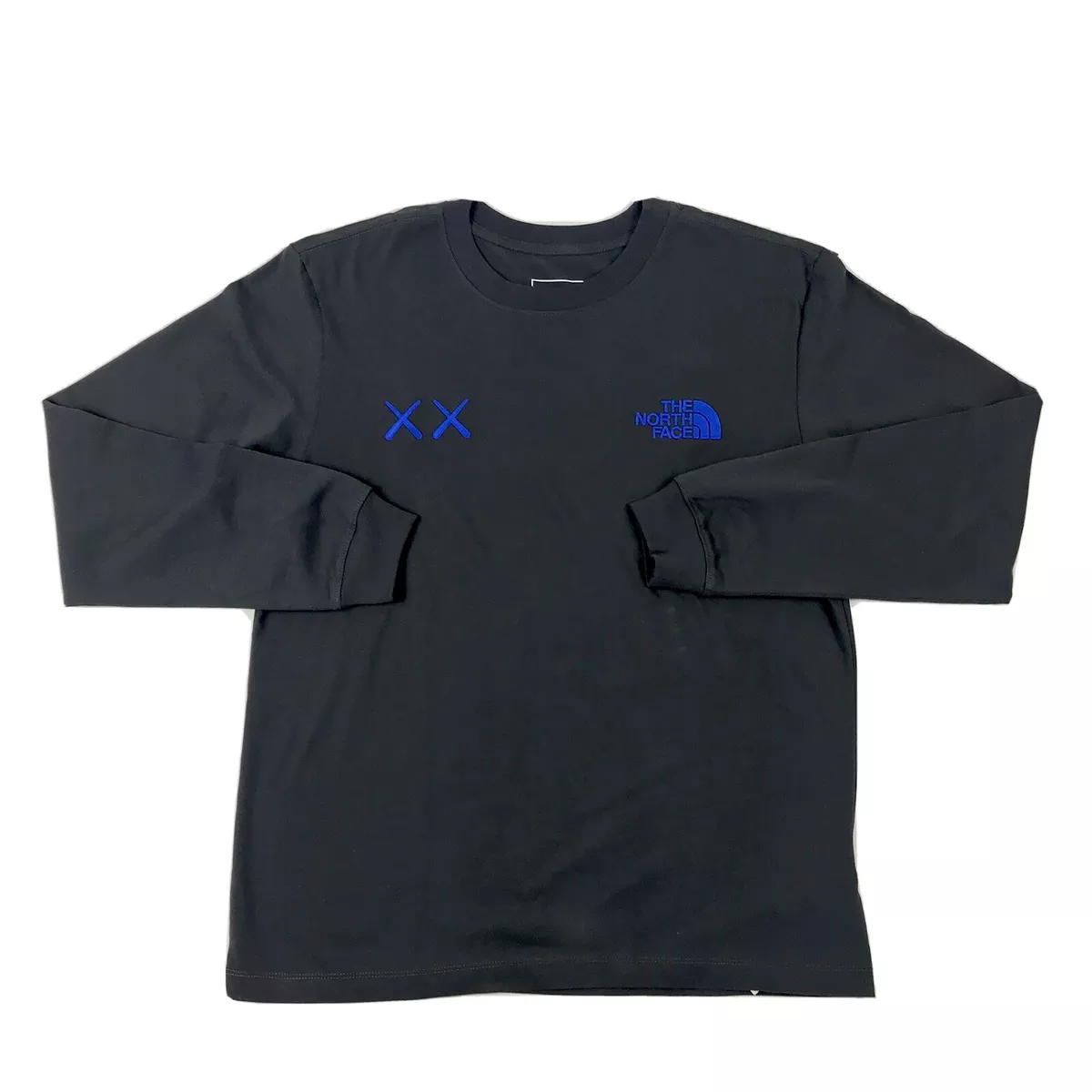 KAWS x THE NORTH FACE x LOGO BLUE EMBROIDERED LS GREY T-SHIRT | eBay