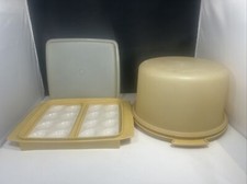 Tupperware 723-4 Deviled Egg Holder, 722-2 Frosted Lid,Harvest Gold Cake Carrier