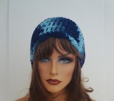 BLUE MULTI COLOR BEANIE CAP HAT HAND CROCHET BERET SKULL CAP CLOCHE TAM