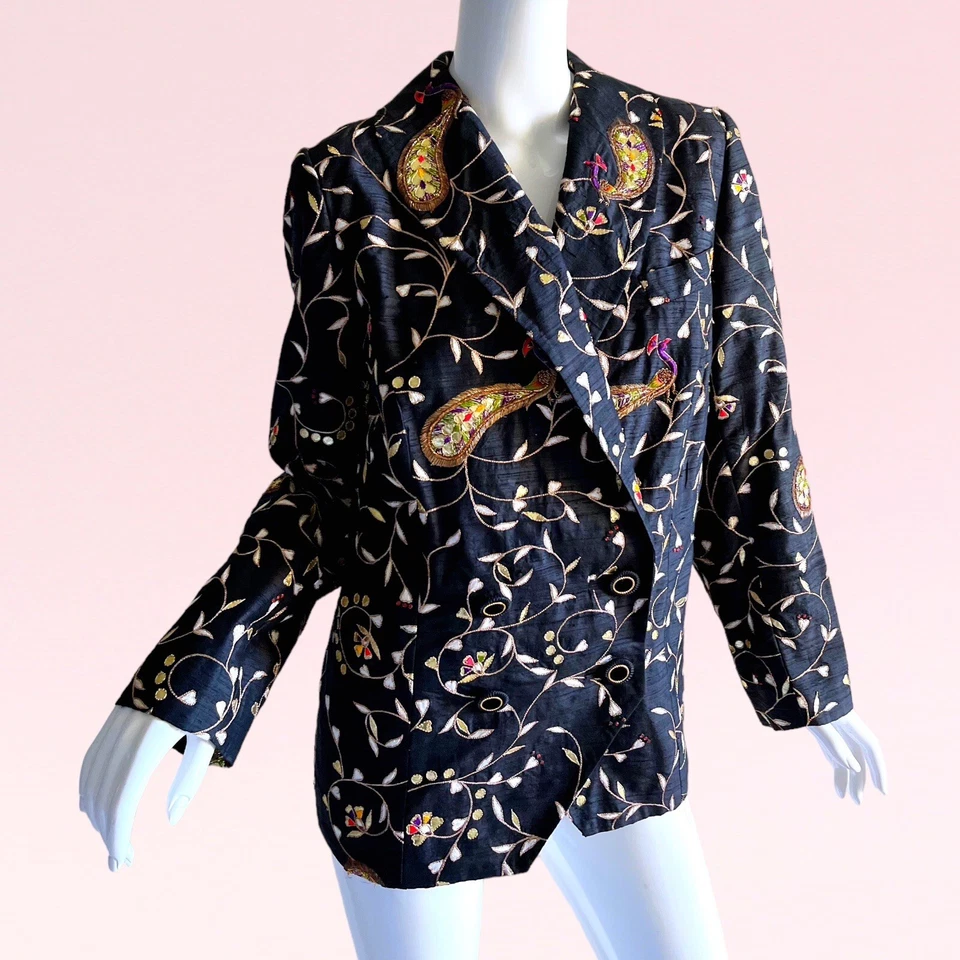 Chaqueta Esmoquin Noche Zardozi Pavo Real Metálica Seda Lentejuelas Indias Años 80 De Colección L Foto 3 de 4