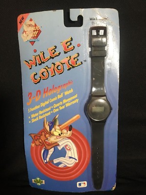 1990 Wile E Coyote 3-D Holographic CHICAGO CUBS Digital Watch Comic Ball Cartoon
