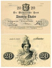 Zwanzig Thaler, 20 Thaler, Weimarische Bank,  Sachsen-Anhalt, 1854, Reproduktion
