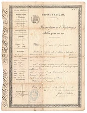 1851 France Passport - PASSE PORT  14 " x 10 3/4"