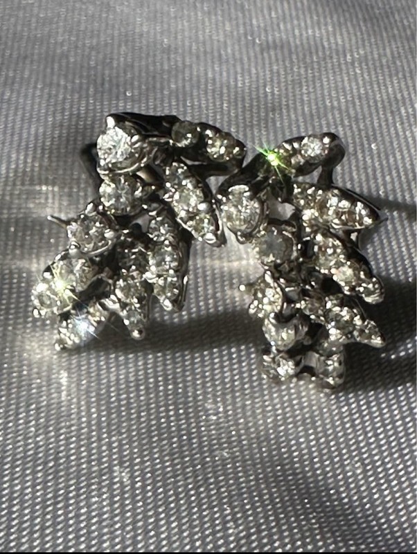 Rare Vintage Natural Diamond Cluster 14k & 10k White Gold Earrings