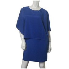Halston Heritage SZ 10 Dress Cobalt Blue Popover Draped Embellished Neckline NEW