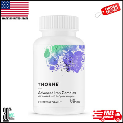 THORNE Advanced Iron Complex 60 Capsules Iron Bisglycinate B6 B12 Folate Vitamin