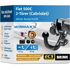 ANHÄNGERKUPPLUNG für Fiat 500C 09-15 abnehmbar BRINK +13polig E-Satz ABE