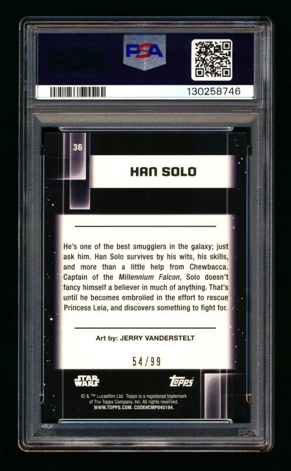 2021 TOPPS STAR WARS GALAXY CHROME #36 HAN SOLO WAVE REFRACTOR #/99 PSA 10 GEM! - Image 2 of 2