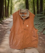 Carhartt Duck Canvas Vest Men's 2XL Tall Sherpa Lined Hunting Workwear NEW