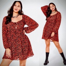 Nasty Gal Steal the Show Floral Dress Long Puff Sleeves Size 12 Red
