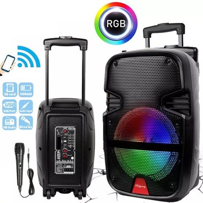 8'' Wireless Portable Party Bluetooth Trolley Speaker Sound System Mic Remote AUX