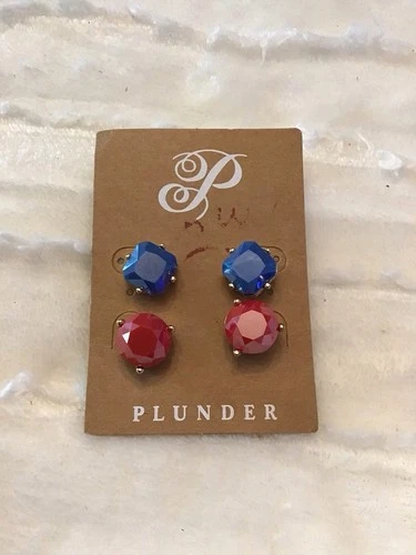 Plunder Design Fashion Jewelry Cordelia Ellery Red Blue Stud Post Earring Set