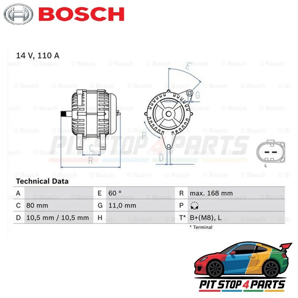 Bosch 0986080060 Alternator 168 mm Fits Iveco Massif 2008-2011 504087183 - Image 2 of 4
