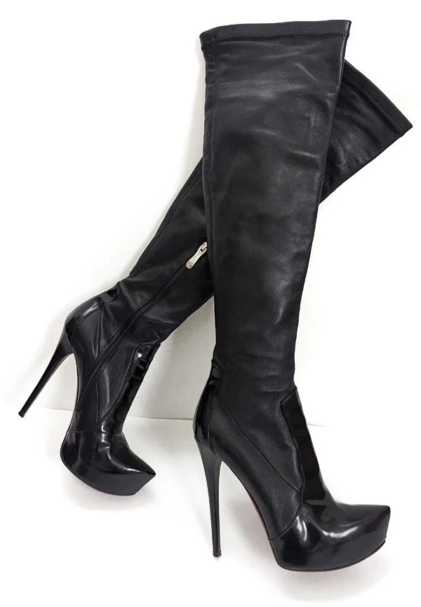 GIANMARCO LORENZI Over the Knee Thigh High Heels Stretch Leather Stiletto Boots - Image 2 of 4