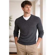 Uniqlo Charcoal Gray 100 Cashmere V-Neck Sweater Size M Minimalist Classic Luxe