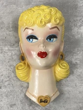 Vintage 1989 Ceramic Barbie Plaque Hand Painted 11" Wall Clay Art USA Made RARE