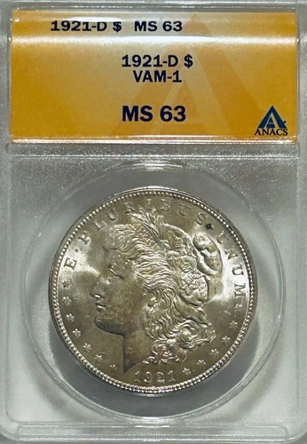 1921 D Morgan Silver Dollar ANACS MS63 VAM-1 Better Date Morgan