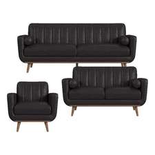 Fable 3PC Living Room Set in Pebble Dark Grey Sofa Loveseat and Chair