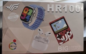 HR100 Smart Watch SUP, Multi Game Box with Accessories, Earbuds, Silicone Band