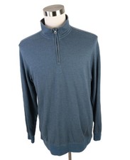 Izod Mens 1/4 ZIp Navy Blue Dark Gray Striped Sweater Large