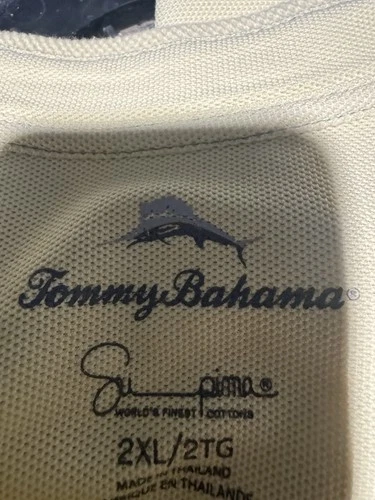 Tommy Bahama Men’s Polo Shirt 2XL Beige Knit Embroidered Marlin Logo Button image 6