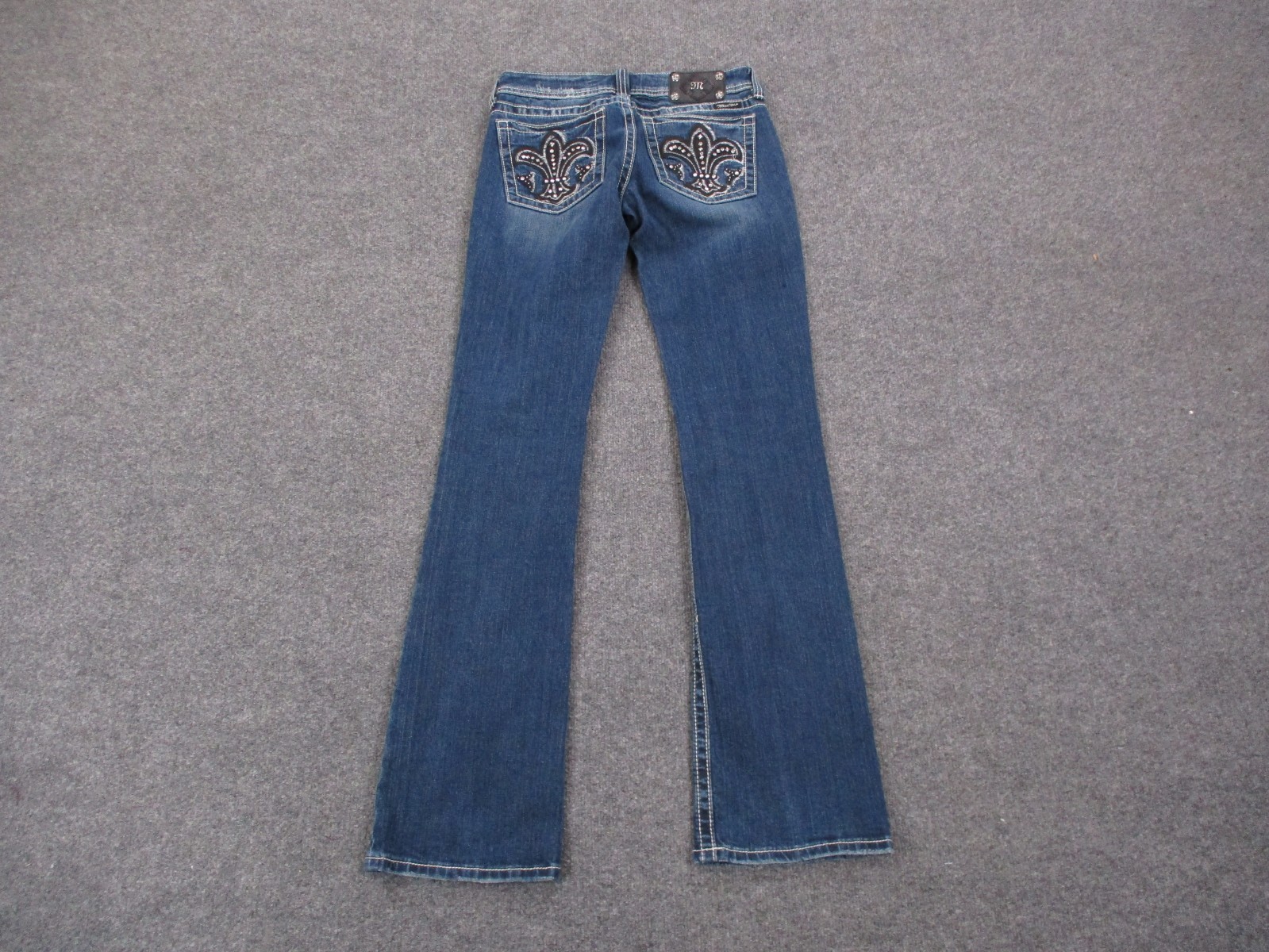 Miss Me Jeans Women 28 Blue Denim Bootcut Faded Y2K Floridly Embroidered Stretch