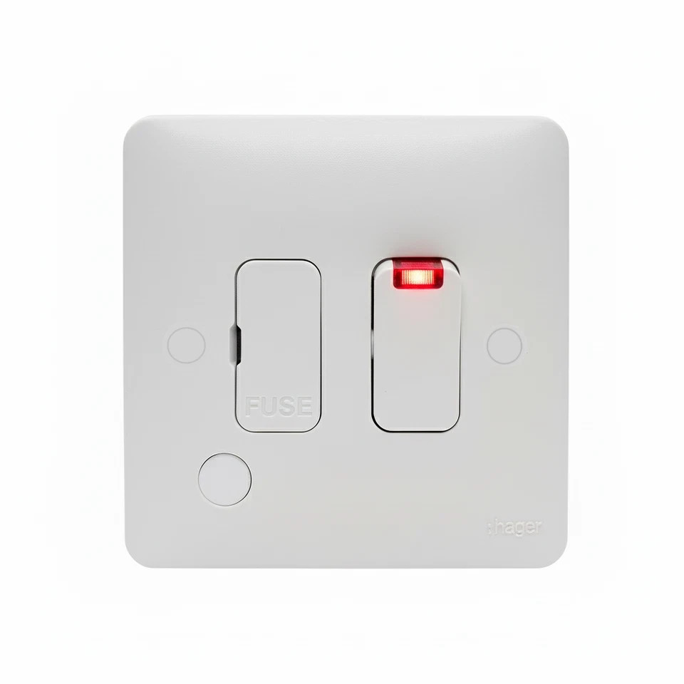 Hager Sollysta 13A FCU Switched with Light Indicator and Flex Outlet- white