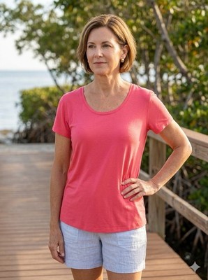 RipSkirt Hawaii Short Sleeve Scoop Neck Tee Top Coral Pink Red Modal Blend M/  L
