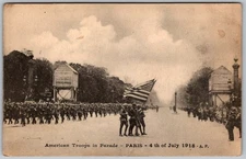 Antique Postcard American Troops Parade Paris, Fr 1910s