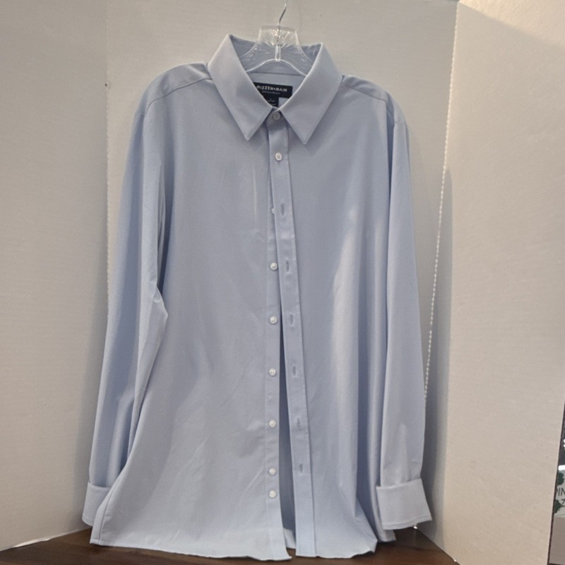 Mizzen+Main Performance Trim Fit Big & Tall Dress Shirt Light Blue L No Ironing