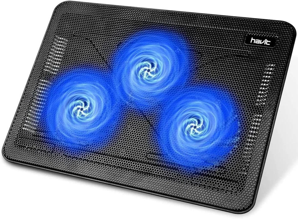 15.6-17 Inch Laptop Cooling Pad Black Blue Slim Portable USB Fans Stand - Image 3 of 4