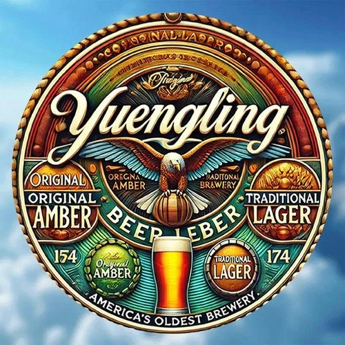 Tin Metal Sign Yuengling Brewery Vintage Aluminum Round Wall 8x8