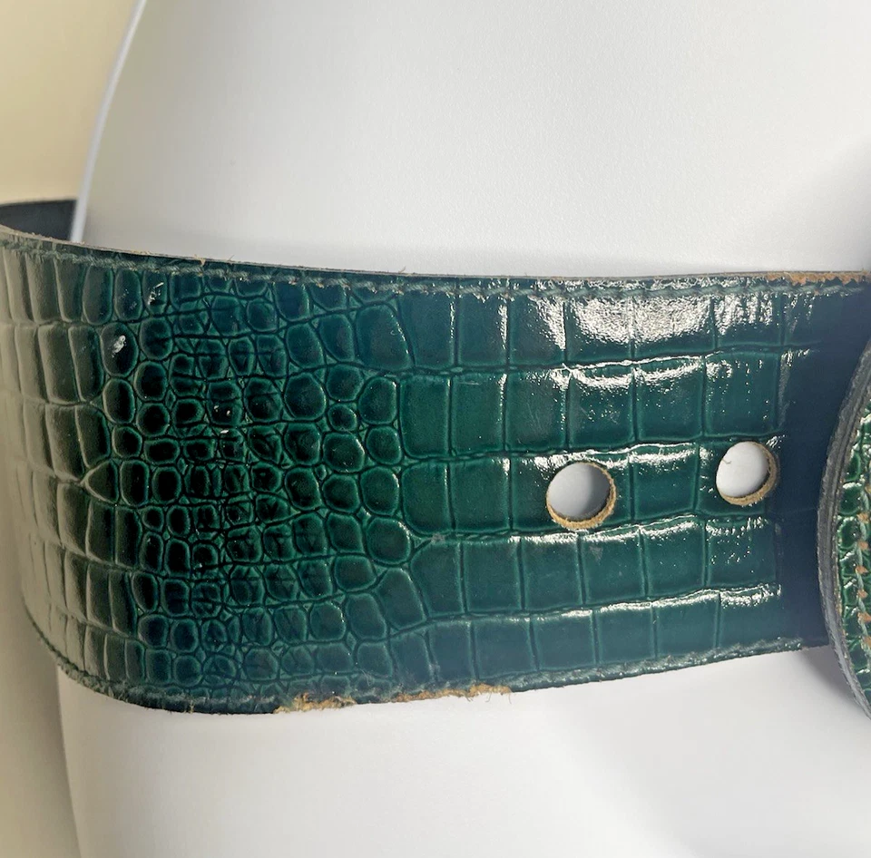 Cinturón ancho vintage DORA Italia italiana retro talla mediana cuero verde cocodrilo Foto 3 de 4